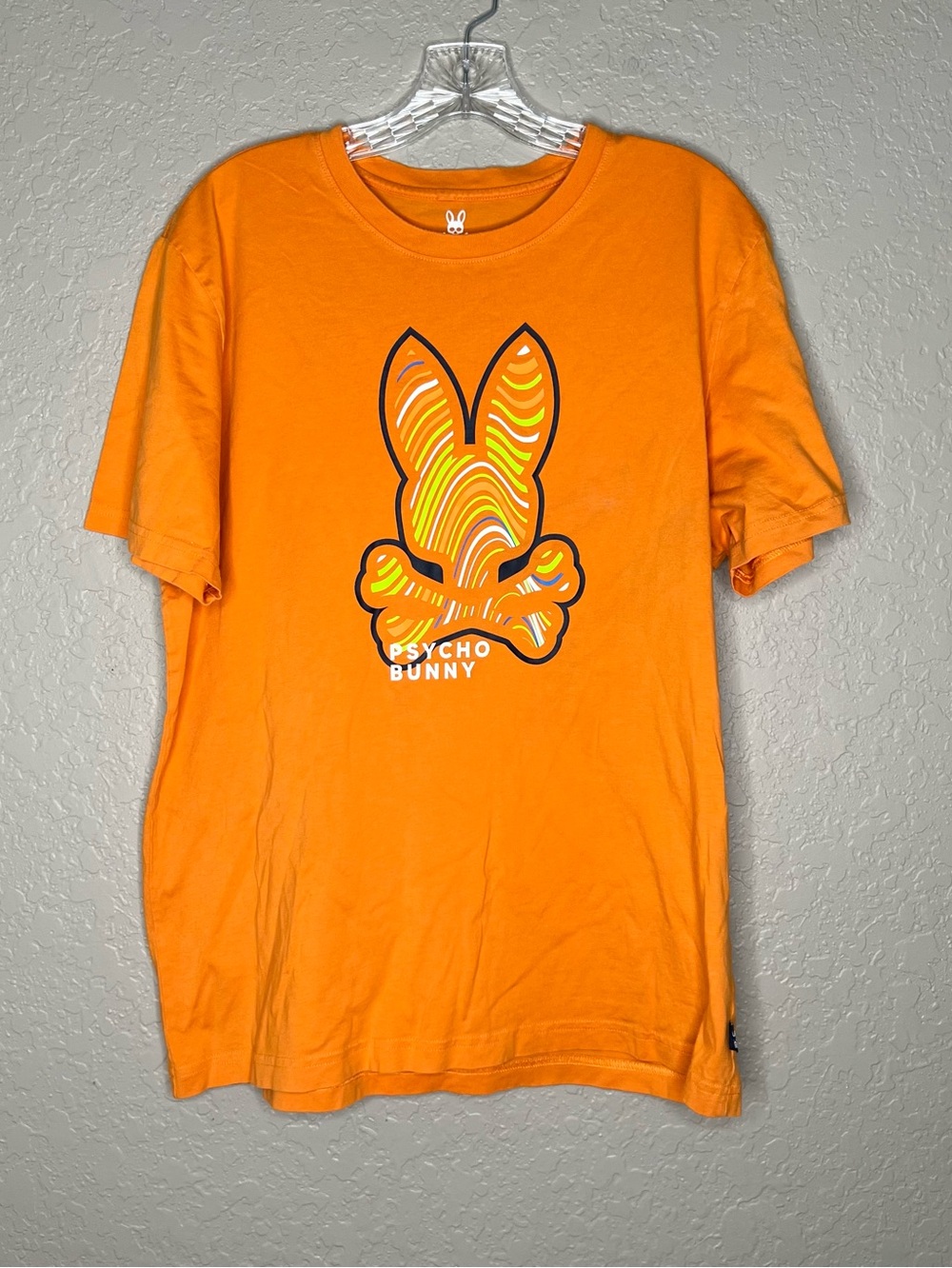 Psycho Bunny Mens Orange Graphic Tee Sz 6 (US L) Beach Vacation Everyday Casual